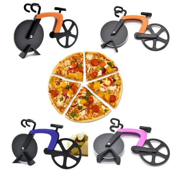 Bicicleta de Pizza Redonda Cortadora de cuchillos de Acero Inoxidable Cuchillo de Pizza de Dos ruedas de la Bicicleta de la Forma de la Pizza Cuchillo de Corte Herramienta de Pizza