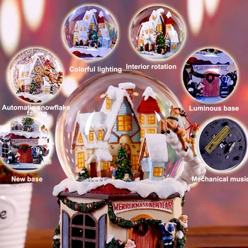 Multifuncional Globo de Nieve de Navidad de Cristal 4-en-1 Bola de la Caja de Música de Resina Luminoso Regalos de Cumpleaños de la Fiesta de la Boda Decoración