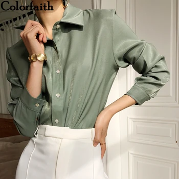 Colorfaith Nueva 2021 de la Primavera Verano de las Mujeres Blusas Camisetas de Moda de Estilo coreano Elegante Señora de la Oficina Sólido Blanco de las Señoras Tops BL9307