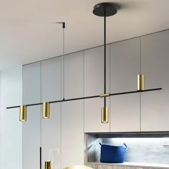 Led lámpara colgante loft, sala de estar Minimalista moderno comedor de largo araña de luz de diseño Nórdico casa de iluminación de la cocina de oro