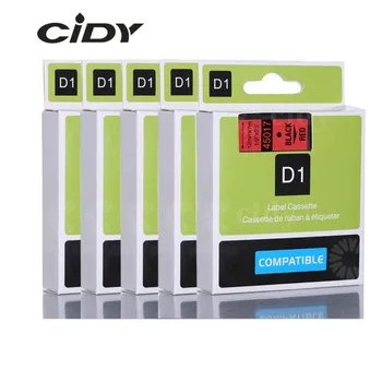 Cidy 5pcs Compatible Dymo Labelmanager 12 mm D1 Negro sobre Rojo 45017 Etiqueta de los Cartuchos de Cinta para DYMO LM160 LM280 PNP