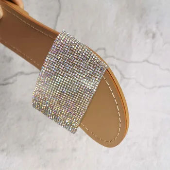 De Alta Calidad, Zapatos De Moda Mujer Plana Al Aire Libre Colorido De Diamantes De Imitación De Fiesta De Vacaciones De Mujer Zapatillas Sexy, Más El Tamaño De La Playa De Diapositivas