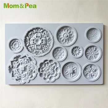 Mom&Pea GX267 Ronda Deco de Silicona en Forma de Molde de Pastel de la Decoración de la Tarta Fondant en 3D de moldes de Grado alimenticio
