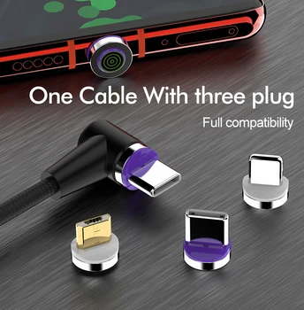 1M Magnético Cable USB de Carga Rápida Micro USB Tipo C Codo Cable de Iluminación Led de Luz de Cable Para el iPhone Xiaomi Imán Cargador de Datos