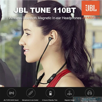 JBL T110BT Auricular Inalámbrico Bluetooth Deportiva de Sonido de Graves Magnético Auricular Remoto de 3 botones Con Micrófono para el teléfono Inteligente de la Música