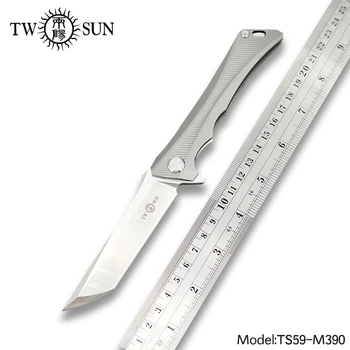 TWOSUN cuchillos m390 hoja de cuchillo plegable de Bolsillo Cuchillo de camping cuchillo de caza de supervivencia al aire libre de la herramienta de la EDC TC4 Titanio Rápido Abrir TS59