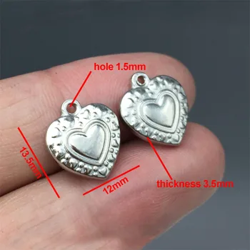 10pcs/lote de Acero Inoxidable de Corazón Encanto Colgantes de Tono de Plata de la Pulsera del Collar de Encanto Para la Fabricación de joyas
