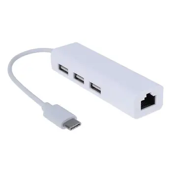 USB-C USB 3.1 Tipo C para USB RJ45 Ethernet Adaptador de Lan Hub Cable para Macbook Tipo PC-C puerto admite inversa enchufe