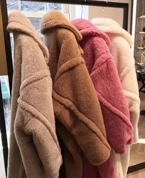 2020 nuevo de Alta calidad de lana de Abrigo de las Mujeres de Invierno Traje de Cuello Largo Naturaleza osito de Peluche con Abrigos de Piel Sobre la capa