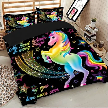 Dibujos animados Rainbow unicorn ropa de cama Textiles para el Hogar Duvet Cover set de Fundas de Edredón juego de Sábanas de la Muchacha de los Niños de regalo de la Reina de tamaño de Rey.