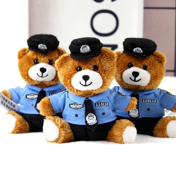 13cm Lindo de la policía oso colgante creativo de la nueva postura de sentado vestido de uniforme de la policía oso muñeca