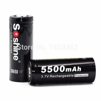 2pcs/lot Soshine 26650 3.7 V 5500mAh Protegido batería Recargable de Li-ion de la Batería de Litio