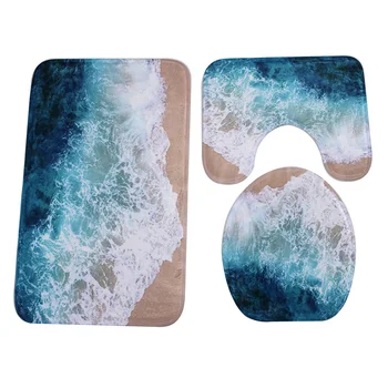 3pcs/set alfombras de Baño Nuevo Océano Playa de Baño de Estilo de Conjunto de las Alfombras Absorbentes Antideslizante Pedestal de la Manta de la Tapa del Inodoro Cubierta de alfombra de Baño Alfombras
