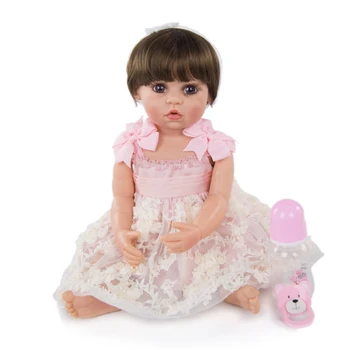 Descuento de 22 Pulgadas Real Reborn Dolls de Cuerpo Completo de Vinilo de la Moda Increíble Princesa Niña de la Muñeca de Juguetes de BRICOLAJE de Pelo Chico de Regalo de Cumpleaños