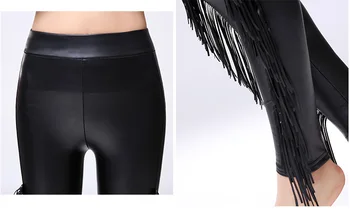 Europa estilo más reciente de la borla slim de Imitación de Cuero de la PU de las mujeres pantalones de 2019 otoño de la moda de alta cintura de la mujer de negro Lápiz Pantalones gx1090