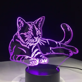 Dormitorios Gato 3D Luz de la Noche de los Animales de la Lámpara del mando a distancia pulse el Interruptor de LED de 7 Colores LED USB 3D Ilusión de la Lámpara Como Niños de Juguete de Regalo