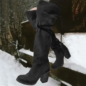 Las mujeres Botas de Encaje Sexy zapatos de Tacón Alto de las Mujeres Zapatos de Encaje de Invierno Botas de caña Alta Cálida Tamaño 35-43 2019 Botas de Moda ghn4