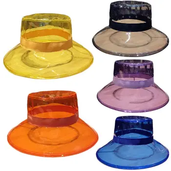 Las mujeres de los Hombres de Verano de PVC Transparente Sombrero de Cubo Brillante Jalea de Color Sólido de Ala Ancha Impermeable Transpirable Pescador Sombrero de Lluvia