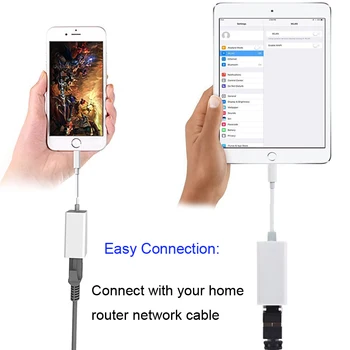 IOS Cable Adaptador de Red para IPhone 11 12 Mini Pro MAX X XS XR 5 6 7 8 Plus Ipad A Ethernet RJ45 con Cable de Enlace de Surf El Internet