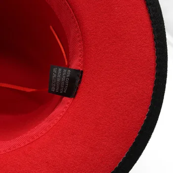 56-61 cm Mens Mujeres Negro Rojo mosaico de Retazos de Fieltro de Lana de Disquete de Jazz Sombreros Sombreros con Cinta de banda ancha ala del sombrero de Panamá Formal sombrero