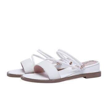 MORAZORA 2020 de la nueva llegada de las mujeres sandalias de colores sólidos de cuero de vaca de zapatos de tacón bajo de verano cómodas cuñas de zapatos de mujer de gran tamaño