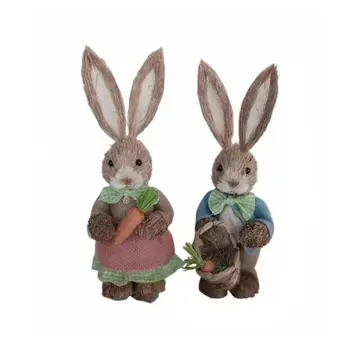 Lindo Paja Conejo de Conejito de Pascua Decoraciones de la Casa de Vacaciones de la Boda del Jardín Adorno T8WB