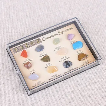 12pcs/set de piedras preciosas de Especímenes Naturales de Cristal de Mineral de Muestra de Mineral de Mineral de Colección de Materiales de Enseñanza de inglés