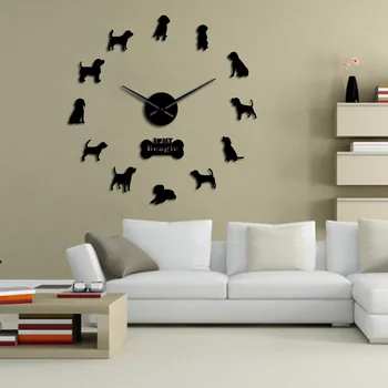 Pequeño Sabueso Raza de Perro inglés Beagle de BRICOLAJE, Arte de la Pared de la Decoración de la Pared Gigante Reloj de Beagle Perro de Mascota los Amantes de la Decoración del Hogar Moderno Reloj de Pared