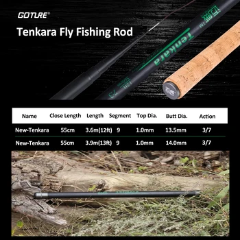 Goture Maxway Tenkara Varilla de 3.6 m 3,9 m de la Mosca de la caña de Pescar de Fibra de Carbono Ultra-luz Dura 3:7 Telescópica de la Barra de Pesca de la Trucha de la Lubina Lucio