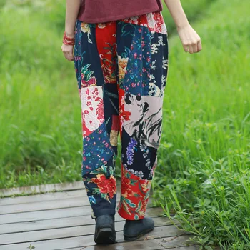 Las mujeres de la Primavera al Azar Pathwork Cintura Elástica de Algodón Ropa de Damas Pantalones sueltos Casual Personalidad Empalmados Pantalones Mujer Pantalones de 2019