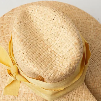 Ancho de la cinta del arco de doble capa tejida a mano Raffi hierba de jazz sombrero al aire libre de la sombra de la playa de sombrero de paja