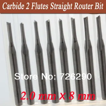 10pcs 3.175*2.0*8mm Dos flautas rectas fresa de ranurar cortadores de herramientas de corte para cnc de la máquina de grabado