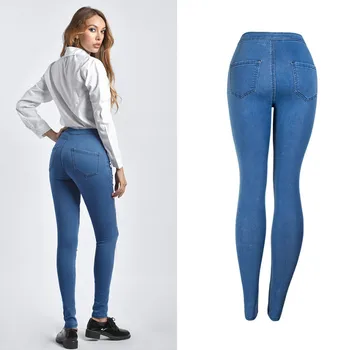 LOGAMI Borla Skinny Jeans de Mujer Elásticas de las Señoras de la Alta Cintura de los pantalones Vaqueros de Moda de Nuevo Lápiz Pantalones de Mezclilla de color Azul