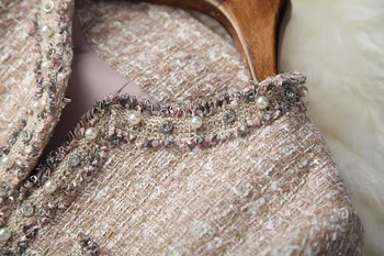 Coreano de la moda set de dos piezas de las mujeres otoño invierno de las señoras elegantes de abalorios de diamantes de abrigo de lana+a-line mini falda de dos piezas de trajes