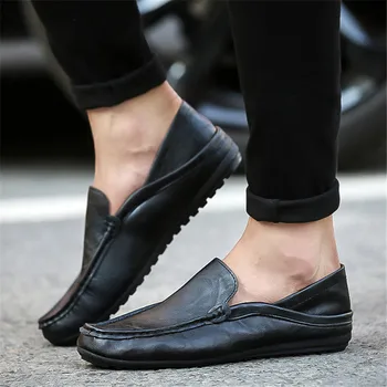 2019 de la Moda de Cuero de los Hombres Zapatos Casual Plano de los Zapatos de los Hombres Impermeables Transpirables Mocasines de Cuero, Mocasines Cómodos zapatos de Conducción