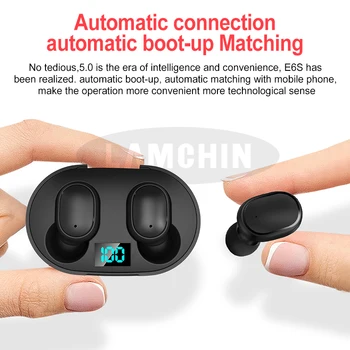 TWS Inalámbrica Bluetooth 5.0 de Auriculares Mini IPX5 Bluetooth Deportes de Auriculares con Micphone Estéreo de alta fidelidad de Reducción de Ruido E6S Auriculares