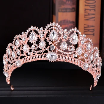 Rosa de Oro de la Boda de la Corona de Quinceañera Concurso de la Princesa de diamantes de imitación de Cristal de Novia Coronas Tiaras para las Mujeres de la Boda Accesorios para el Cabello