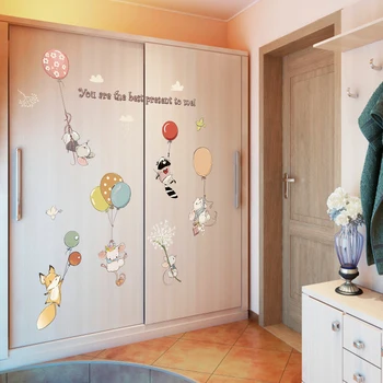 Animales de dibujos animados Pegatinas de colores Globo etiqueta Engomada de la Pared para Habitaciones de los Niños Decoración de Vivero en el Aula Extraíble fondo de pantalla Cartel