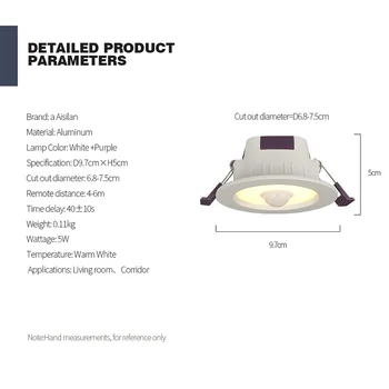 Aisilan downlight LED con el sensor de infrarrojos del downlight del cuerpo del sensor de downlight del sensor de movimiento del downlight del corredor del pasillo de la luz del Punto