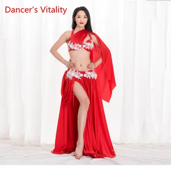 Mujeres Sexy De La Danza Del Vientre Mostrar El Deterioro Del Rendimiento De La Danza Oriental Traje Hecho A Mano De Lujo De Taladro Rojo Traje Blanco De La Entrega Gratuita