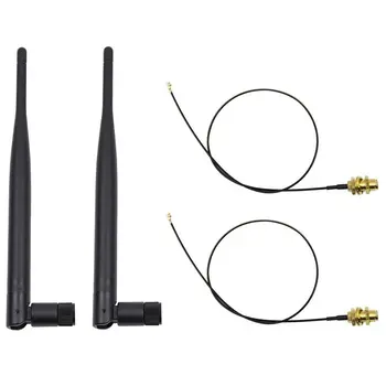 2 x 6dBi 2.4 GHz 5 ghz Banda Dual WiFi RP-SMA Antena + 2 x 35cm U. fl / IPEX Cable