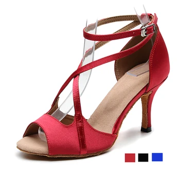 La mujer de tacón alto de baile latino zapatos de baile rojo suela suave salsa bachata zapatos de baile para la fiesta de las niñas práctica Latinos de baile zapatos