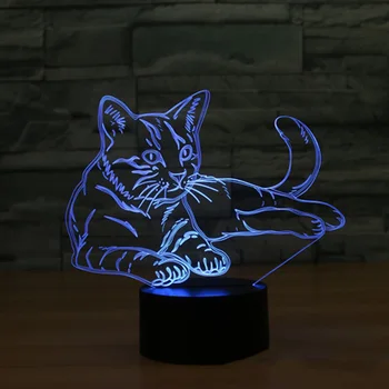 Gato 3D Luz de la Noche de los Animales Cambiante estado de Ánimo de la Lámpara LED de 7 Colores USB 3D Ilusión de la Lámpara de Mesa Para el Hogar Decorativos Como Niños de Juguete de Regalo