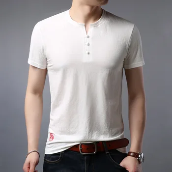 2020 Verano nueva tops camisetas de los hombres de cuello redondo de manga corta t camisa de estilo Chino de la mitad de manga larga camisetas 20252