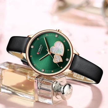 CURREN las Mujeres de los Relojes de la Marca Superior de Lujo 2020 Diseñador Esmeralda Dial con diamantes de imitación Corazón Encantador de Cuarzo reloj de Pulsera