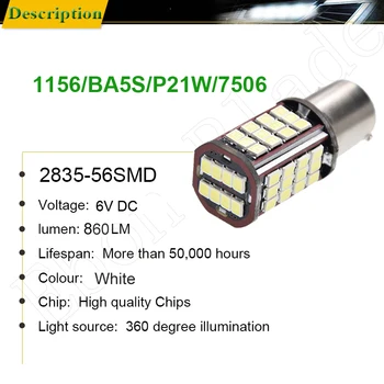 Par 1156 BA15S P21W Led de Luz Automática 2835 56 SMD Luces de Copia de seguridad Gire a la Inversa de la Señal de la Bombilla de la Lámpara DRL Voiture Coche Estilo Blanco de 6V DC