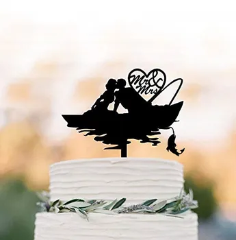 Mezclado estilo de pesca pastel de bodas topper de la novia y el novio topper de la torta de la boda decoración de la decoración de la torta divertido engament