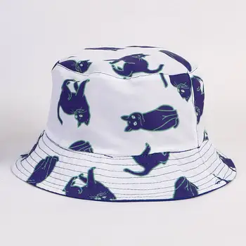 LDSLYJR 2018 Algodón de impresión de Gato Cubo Sombrero de Pescador Sombrero de viaje al aire libre sombrero de Sol, Gorra de Sombreros para Hombres y Mujeres 358