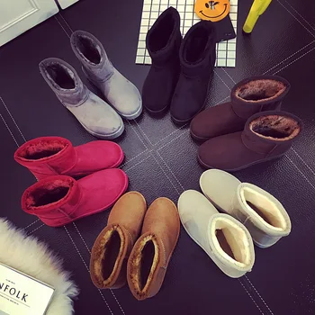 Cálido invierno Botas de Nieve de las Niñas de Imitación de Gamuza Botas de Tobillo para los Wemen Plana Casual Zapatos de Mujer Zapatos Mujer