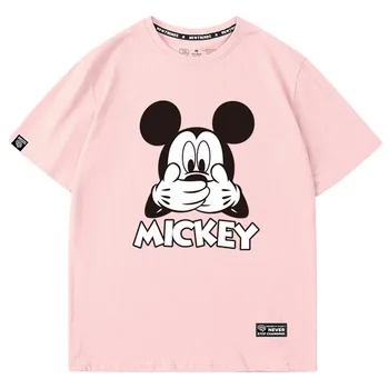 Disney Estilo De Mickey Mouse Con Los Ojos Vendados Boca De Impresión De Dibujos Animados O-Cuello De Jersey De Manga Corta T-Shirt De La Mujer De Moda Camiseta Tops 5 Colores